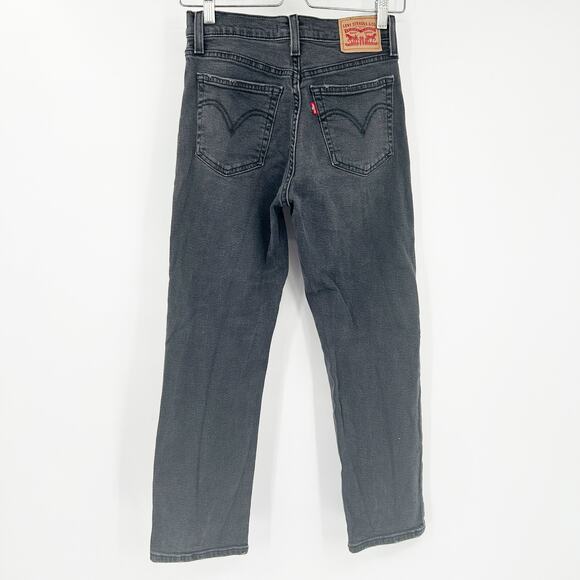 Levis Women Wedgie Straight Button Fly High Rise Crop Distressed Denim Jeans 27 - Picture 8 of 8